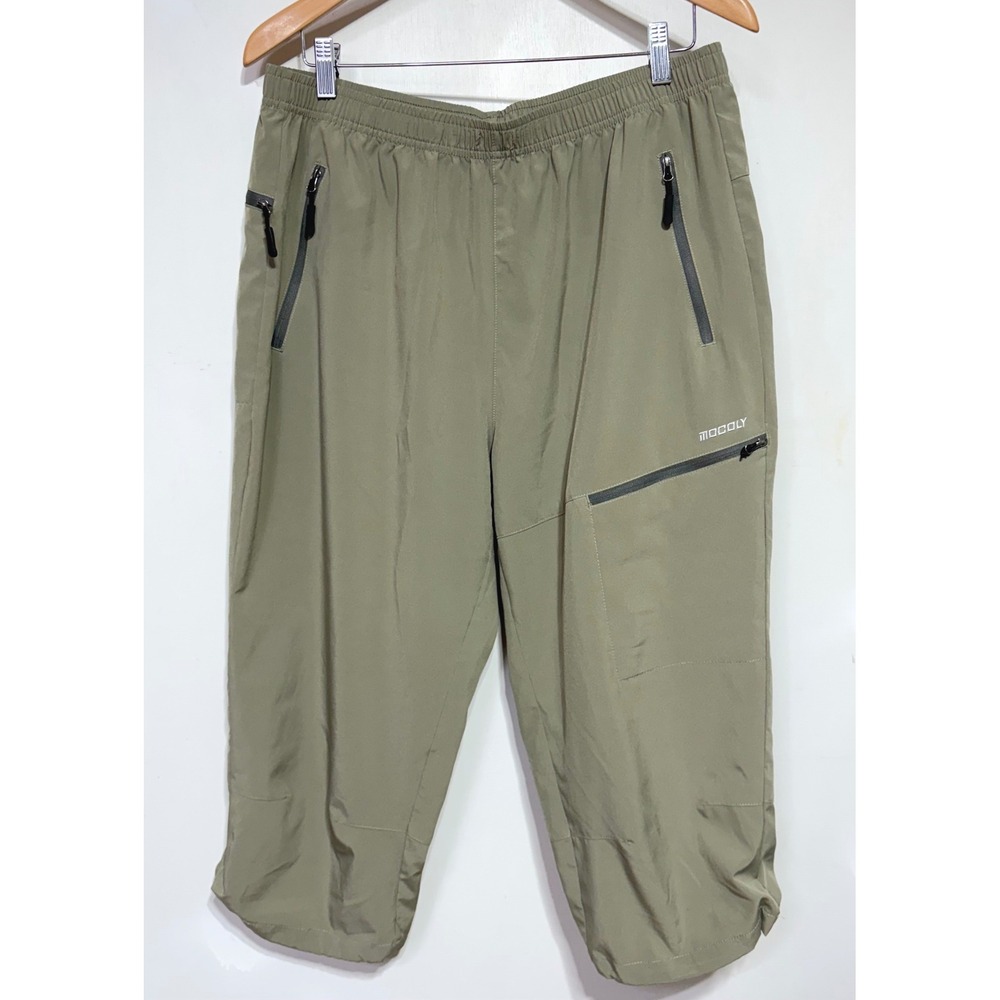 MOCOLY Womans XL Hiking Pants Olive Green Elastic Waist Bungee Cuff Cargo READ